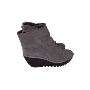 Fly London Womens Ankle Boots Wedge Heels Suede Gray Hook & Loop Size 40 US 9